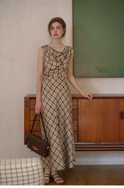 French Cowl Neck Sleeveless Midi Dress - Two Colors