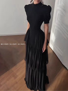 Black Tiered Evening Maxi Dress - garment detail