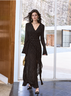Black Polka-Dot Long-Sleeve Evening Maxi Dress - Black