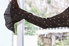 Black Polka-Dot Long-Sleeve Evening Maxi Dress - garment detail