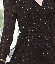 Black Polka-Dot Long-Sleeve Evening Maxi Dress - garment detail