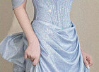 Blue Off-Shoulder Ruched Mermaid Prom Dress - garment detail
