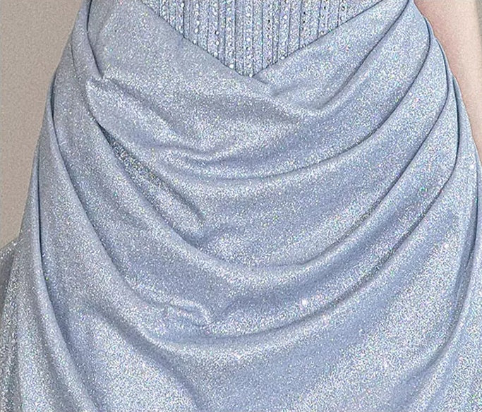 Blue Off-Shoulder Ruched Mermaid Prom Dress - garment detail