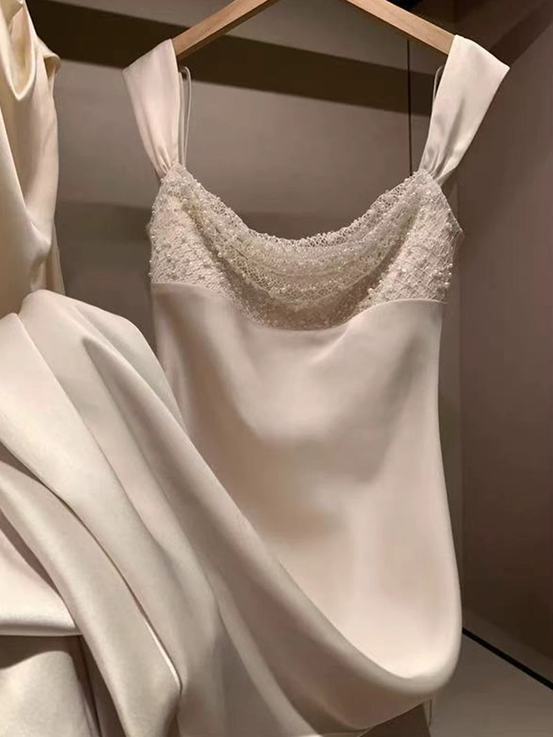 Beaded-Strap Satin Mermaid Maxi Dress - garment detail