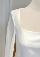 Ivory Square-Neck Ruffle Long-Sleeve Party Dress - garment detail