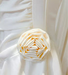 Ivory Square-Neck Ruffle Long-Sleeve Party Dress - garment detail