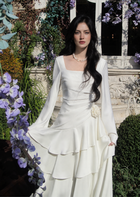 Ivory Square-Neck Ruffle Long-Sleeve Party Dress - Ivory