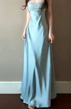 Sage Sequin-Bodice Satin Evening Dress - garment detail