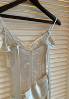 Pearl Grey Lace-Trim Cowl-Neck Evening Dress - garment detail