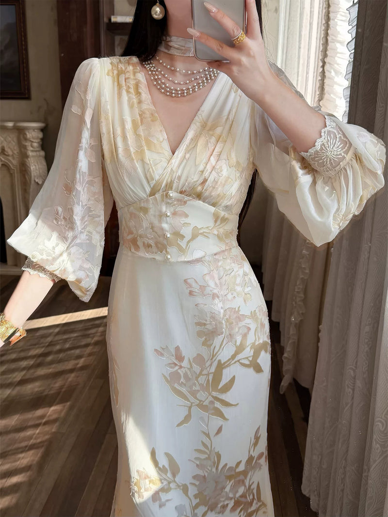 Floral V-Neck Chiffon Maxi Dress - garment detail
