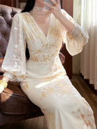 Floral V-Neck Chiffon Maxi Dress - garment detail