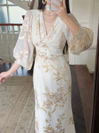 Floral V-Neck Chiffon Maxi Dress - garment detail