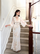 Floral V-Neck Chiffon Maxi Dress - Ivory Floral