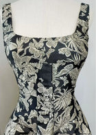 Black and Gold Botanical Jacquard Cocktail Dress - garment detail