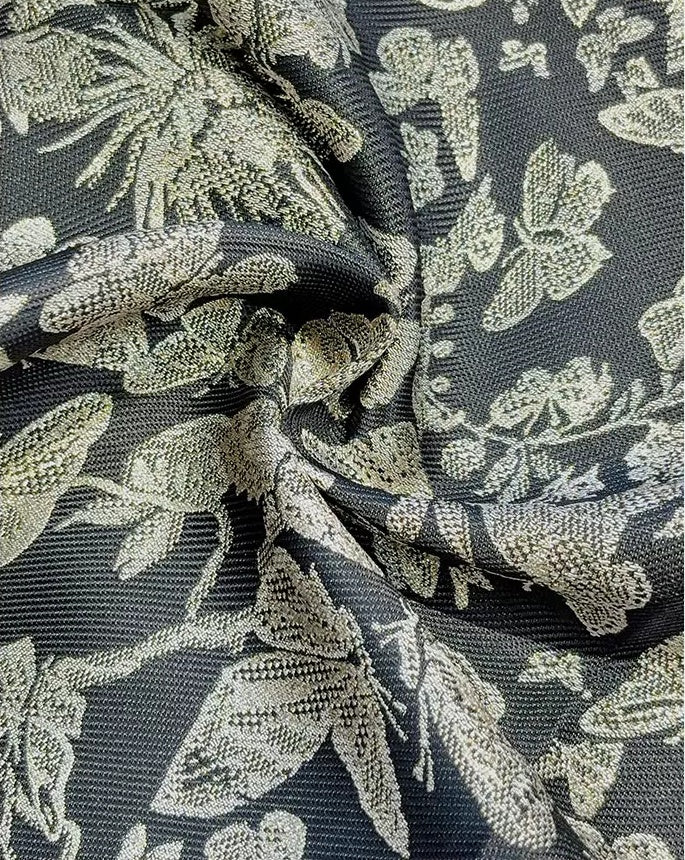 Black and Gold Botanical Jacquard Cocktail Dress - garment detail