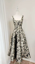 Black and Gold Botanical Jacquard Cocktail Dress - garment detail