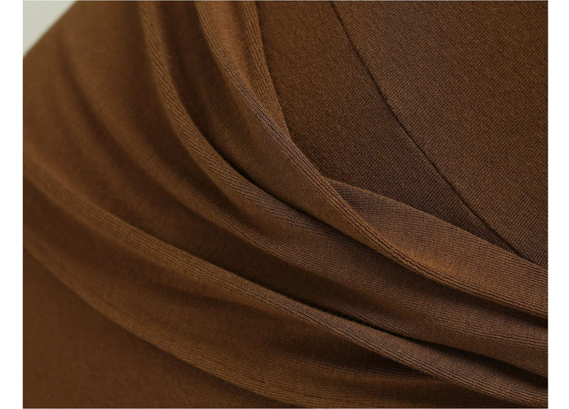 Off-Shoulder Brooch Detail Ruched Maxi Dress - Brown