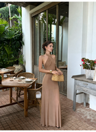 Khaki Cross Halter Gathered Maxi Dress - Khaki