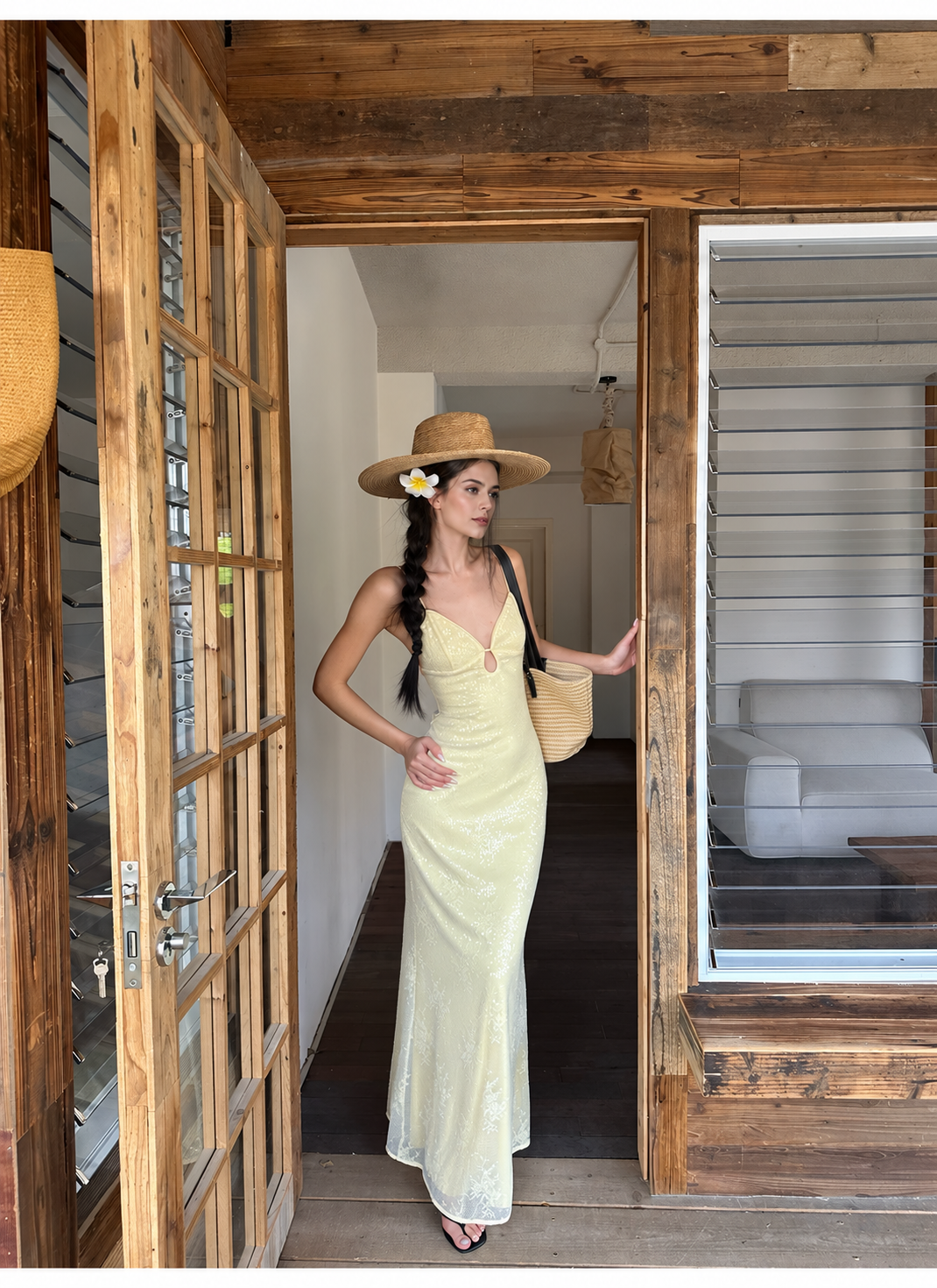 Butter Yellow Keyhole Lace Slip Maxi Dress - Yellow