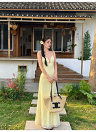 Butter Yellow Keyhole Lace Slip Maxi Dress - Yellow