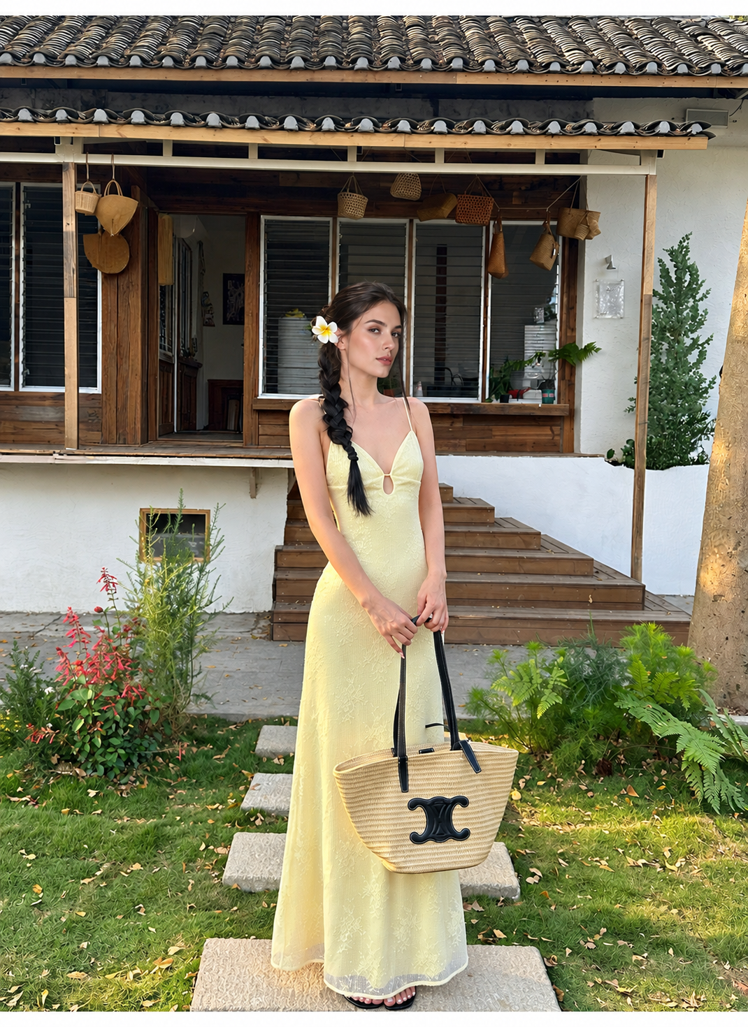 Butter Yellow Keyhole Lace Slip Maxi Dress - Yellow