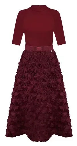 Red Floral-Applique Bow Party Dress - garment detail