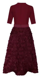 Red Floral-Applique Bow Party Dress - garment detail