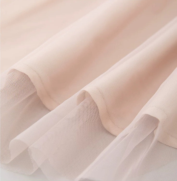 Black and Blush Tulle Evening Maxi Dress - garment detail