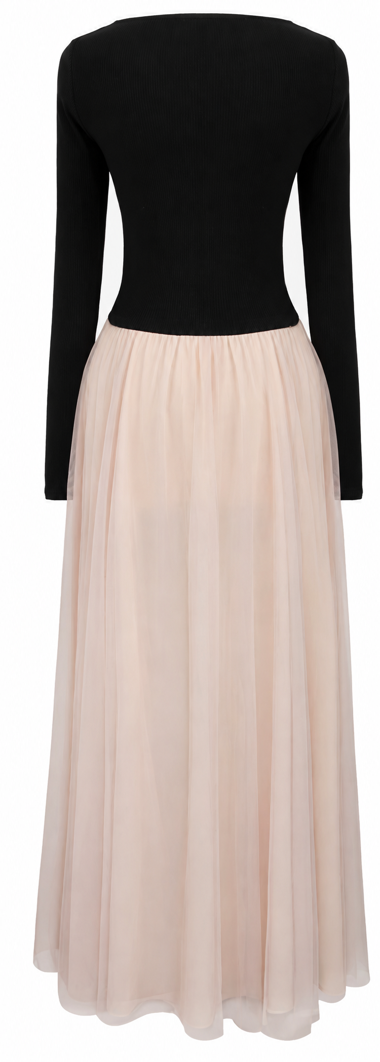 Black and Blush Tulle Evening Maxi Dress - garment detail