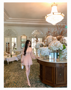 Peach Pink V-Neck Long-Sleeve Occasion Dress, peach pink / short, front view