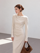 Oatmeal Long-Sleeve Ruched Midi Dress - Oatmeal