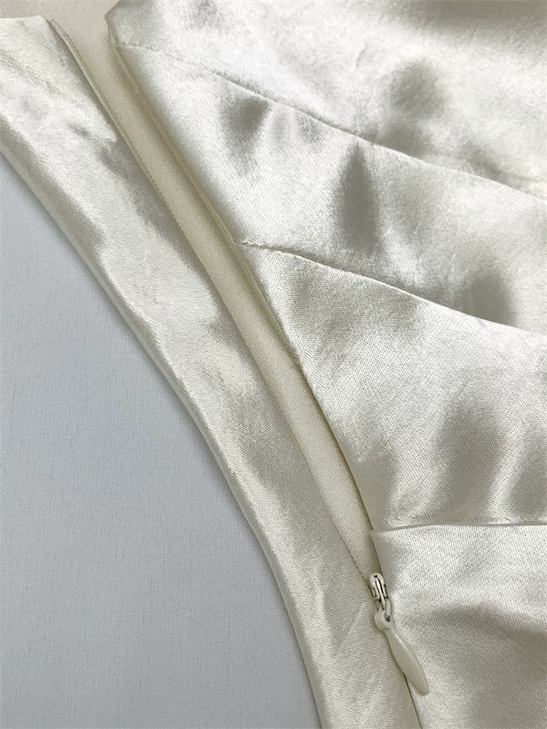 One-Shoulder Satin Maxi Dress with Scarf - garment detail