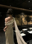 One-Shoulder Satin Maxi Dress with Scarf - garment detail