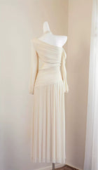 Asymmetric Sheer Long-Sleeve Bodycon Maxi Dress - garment detail