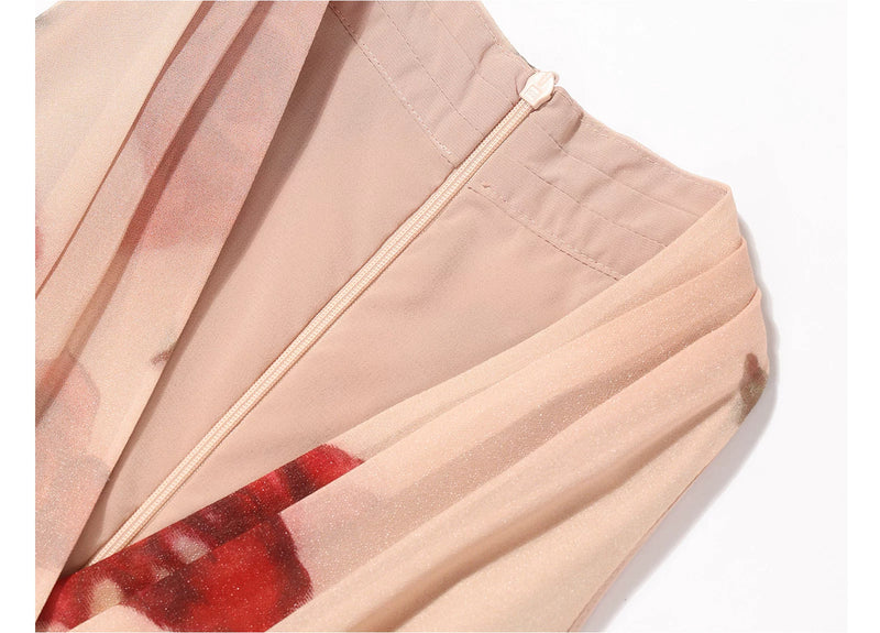 Rose Print V-Neck Chiffon Slit Maxi Dress - garment detail or back view