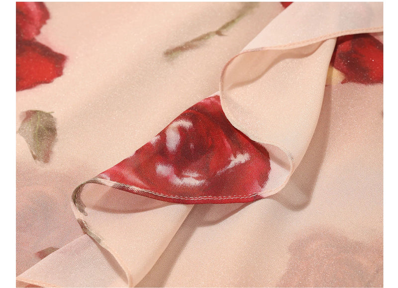 Rose Print V-Neck Chiffon Slit Maxi Dress - garment detail or back view