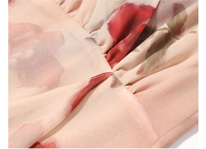 Rose Print V-Neck Chiffon Slit Maxi Dress - garment detail or back view