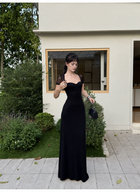 Sweetheart Sheer Short Sleeve Maxi Dress - Black