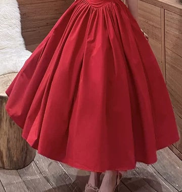 Red Halter Full-Skirt Prom Dress - garment detail