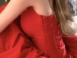 Red Halter Full-Skirt Prom Dress - garment detail