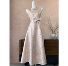 Pink Metallic Jacquard Fit-and-Flare Midi Dress - front view