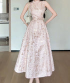 Pink Metallic Jacquard Fit-and-Flare Midi Dress - garment detail