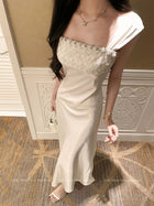 Square-Neck Satin A-Line Evening Maxi Dress - garment detail