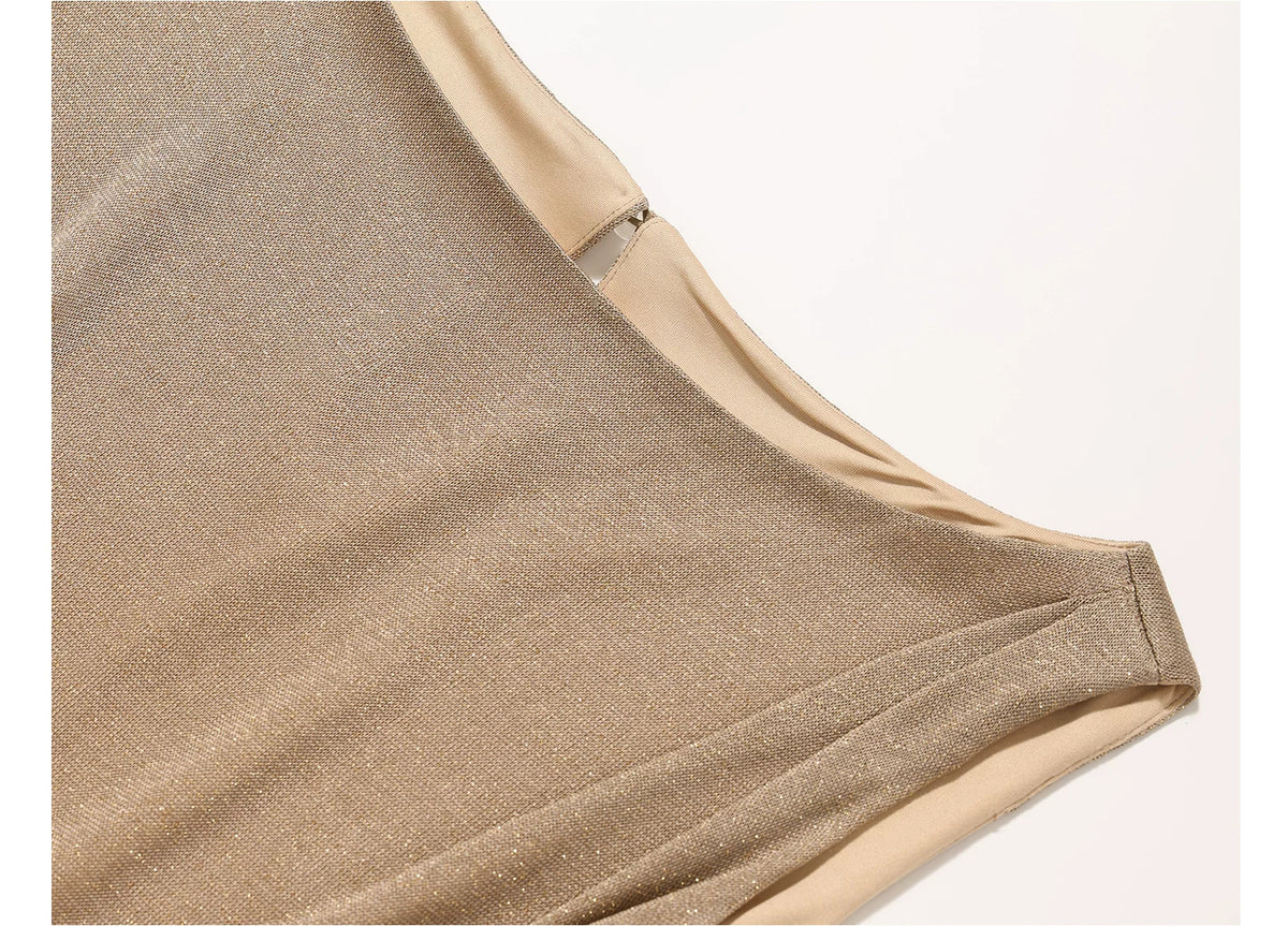 Metallic Knit Twist Waist Mermaid Dress - garment detail or back view