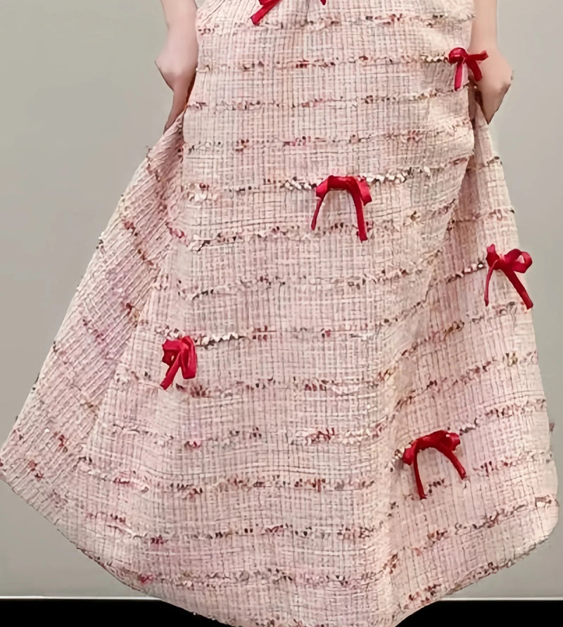 Blush Strapless Bow-Trim Tiered Party Midi Dress - garment detail