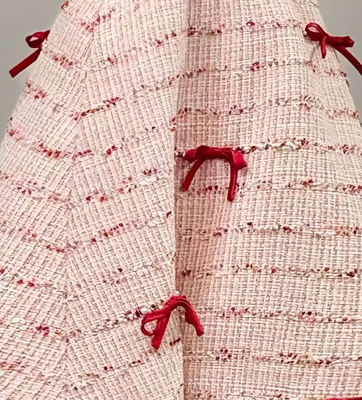 Blush Strapless Bow-Trim Tiered Party Midi Dress - garment detail