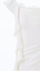 Lace-Trim Satin Mermaid Evening Dress - garment detail