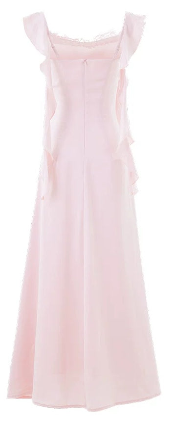 Lace-Trim Satin Mermaid Evening Dress - garment detail