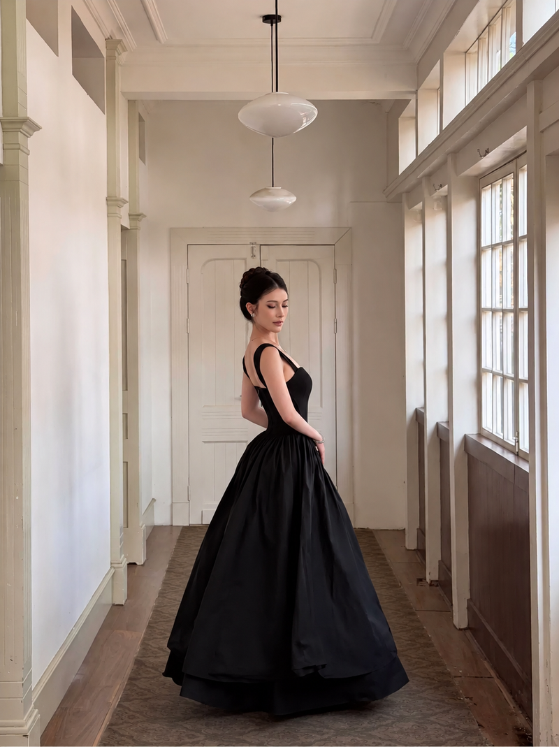 Black Sweetheart Full-Skirt Prom Maxi Dress - Black
