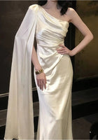 Ivory Draped Satin Evening Maxi Dress - garment detail
